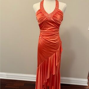 Elegant Orange Halter Dress